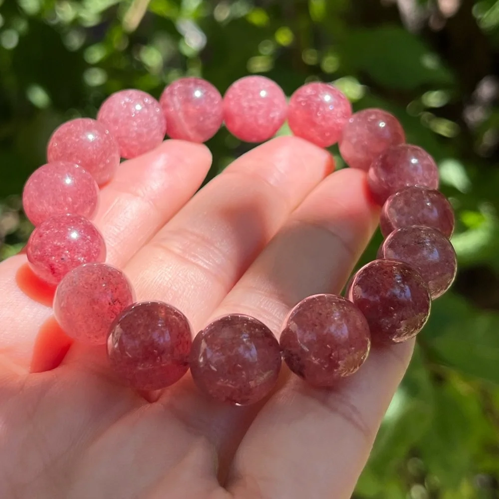 13mm stretchable strawberry quartz‎ bracelet